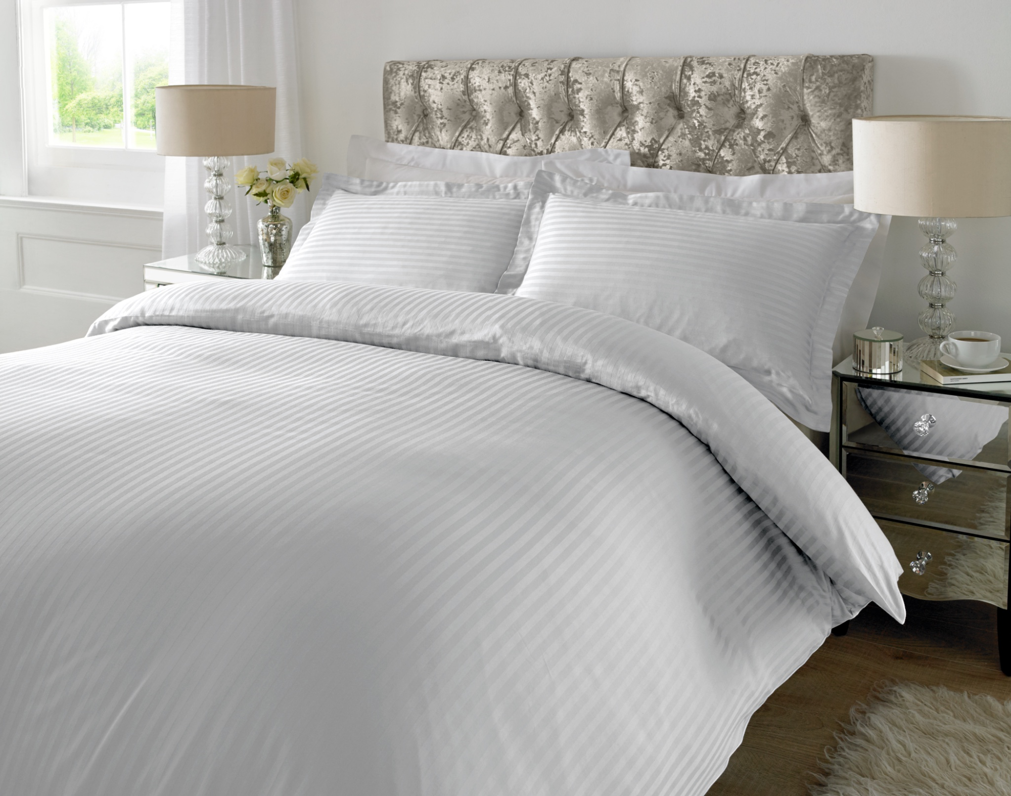 White 1 CM Stripes Duvet Covers — 100% Cotton duvet covers by Royal Mills, India