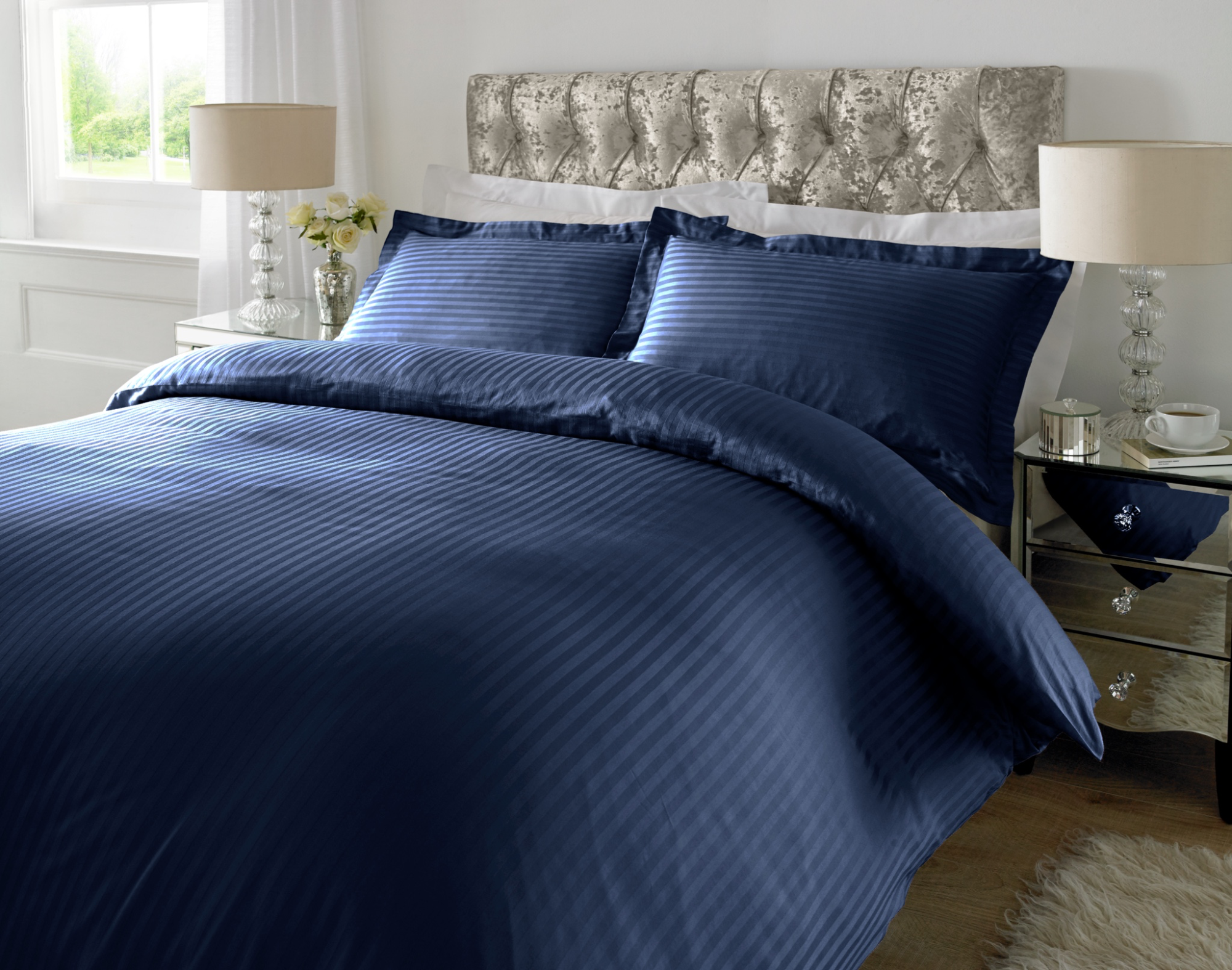 Navy Blue 1 CM Stripes Duvet Covers — 100% Cotton duvet covers by Royal Mills, India