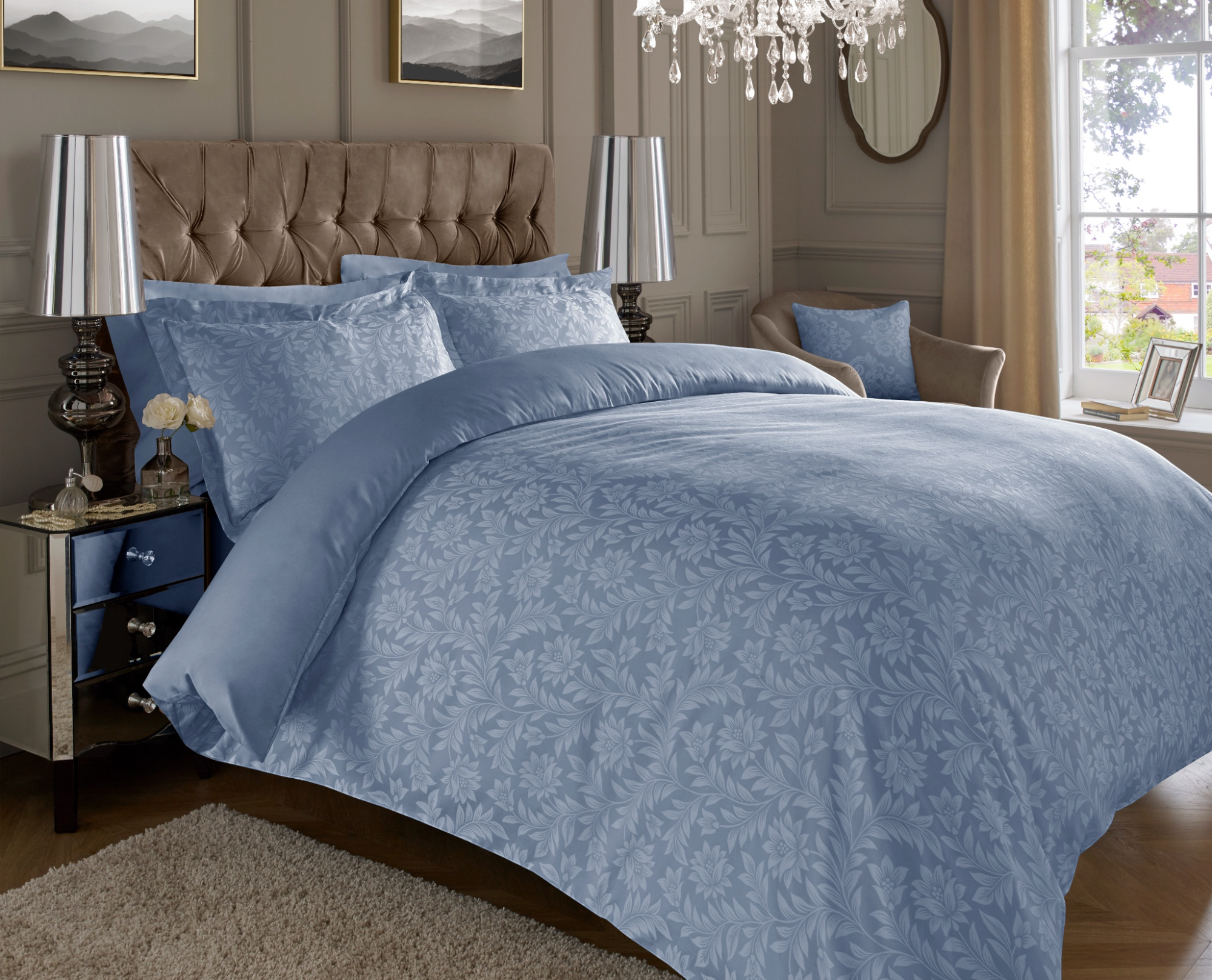 Blue Jacquard/Damask Duvet Covers — CVC duvet covers by Royal Mills, India