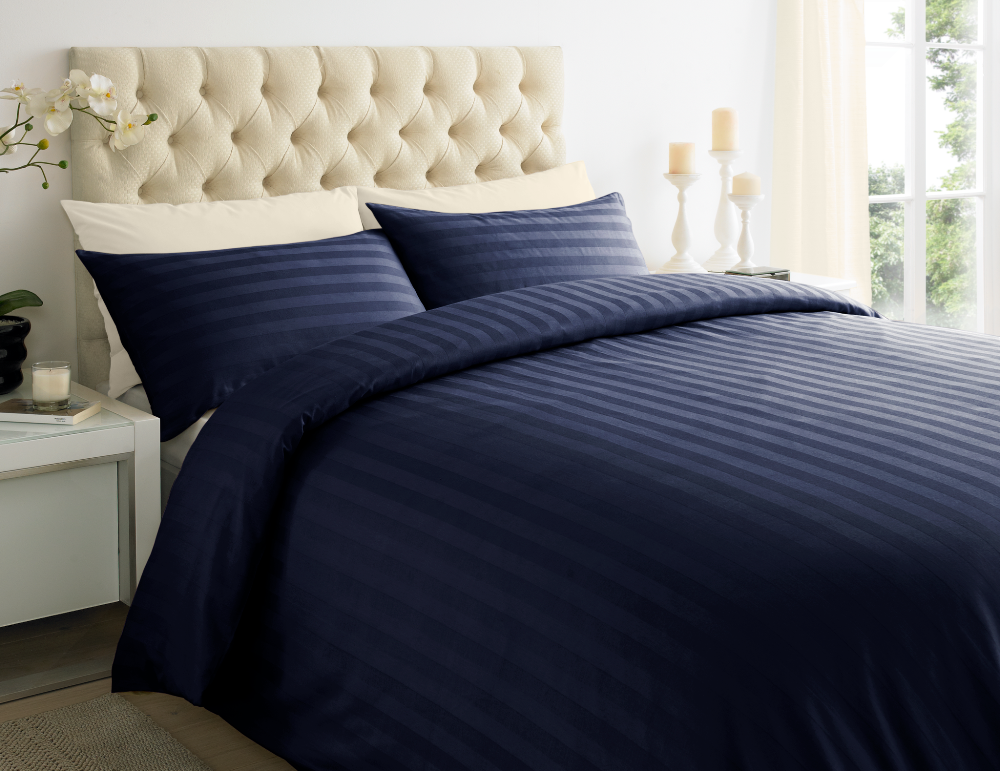 Navy Blue 2 CM Stripes Duvet Covers — 100% Cotton duvet covers by Royal Mills, India