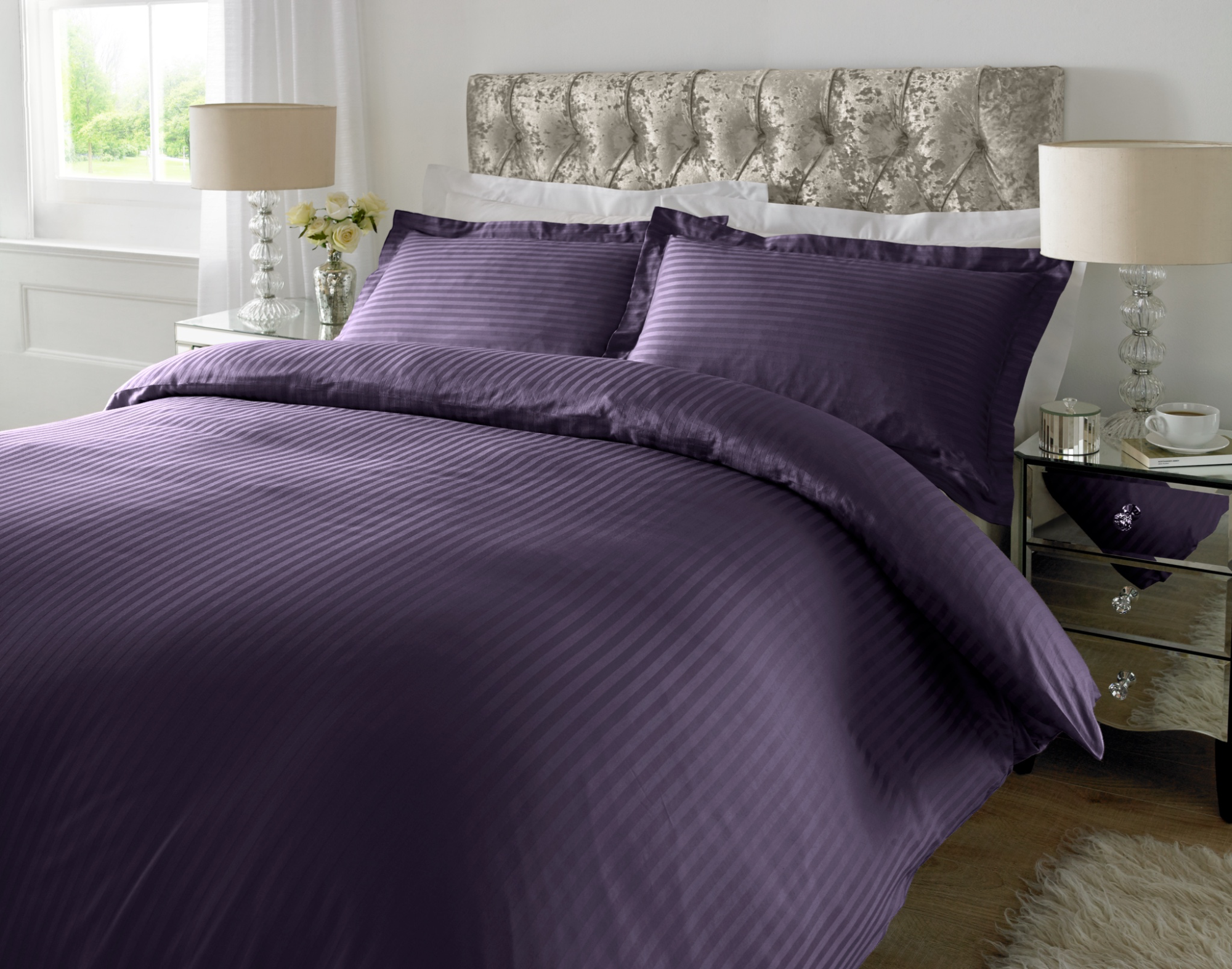 Aubergine 1 CM Stripes Duvet Covers — 100% Cotton duvet covers by Royal Mills, India