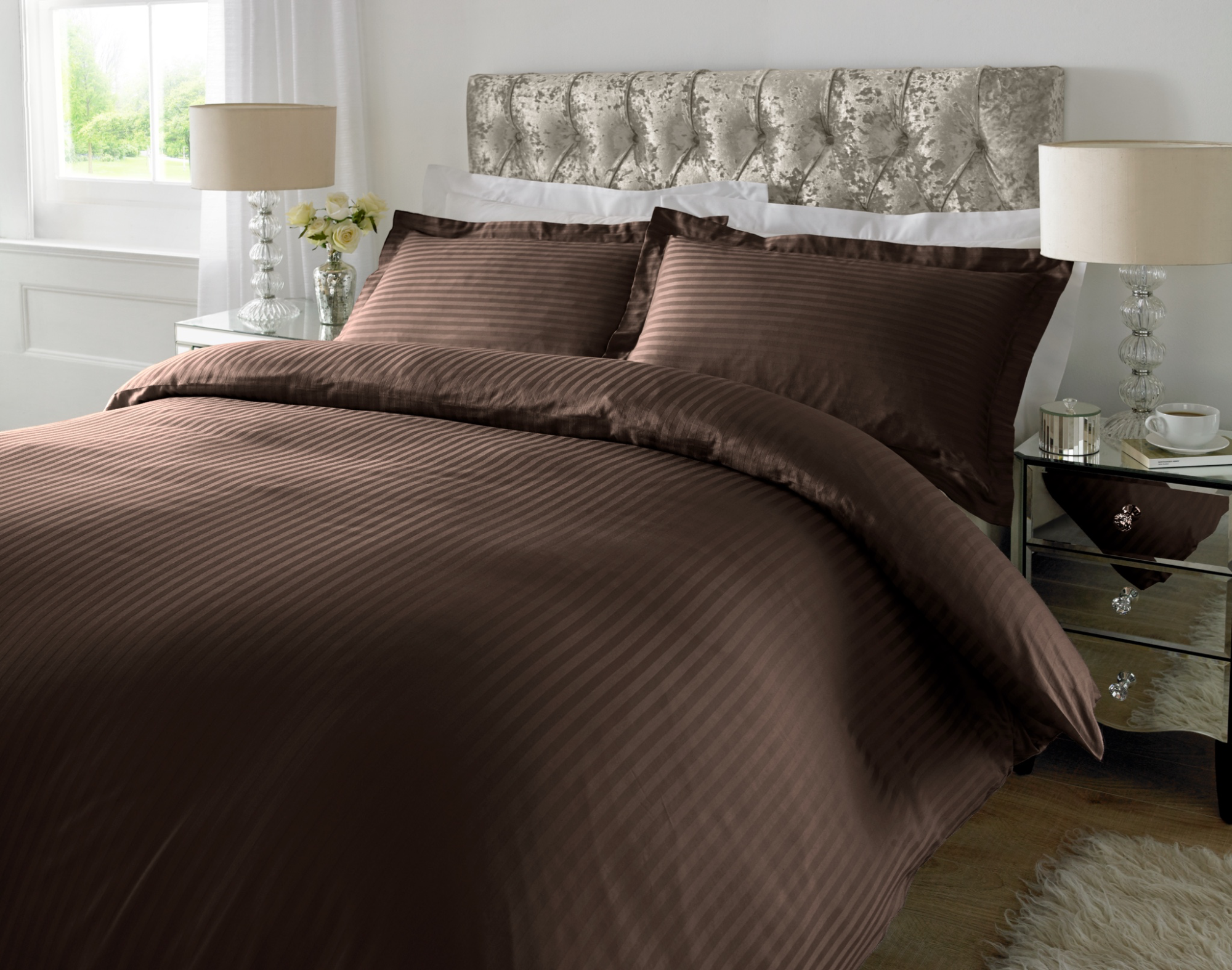 Chocolate 1 CM Stripes Duvet Covers — 100% Cotton duvet covers by Royal Mills, India