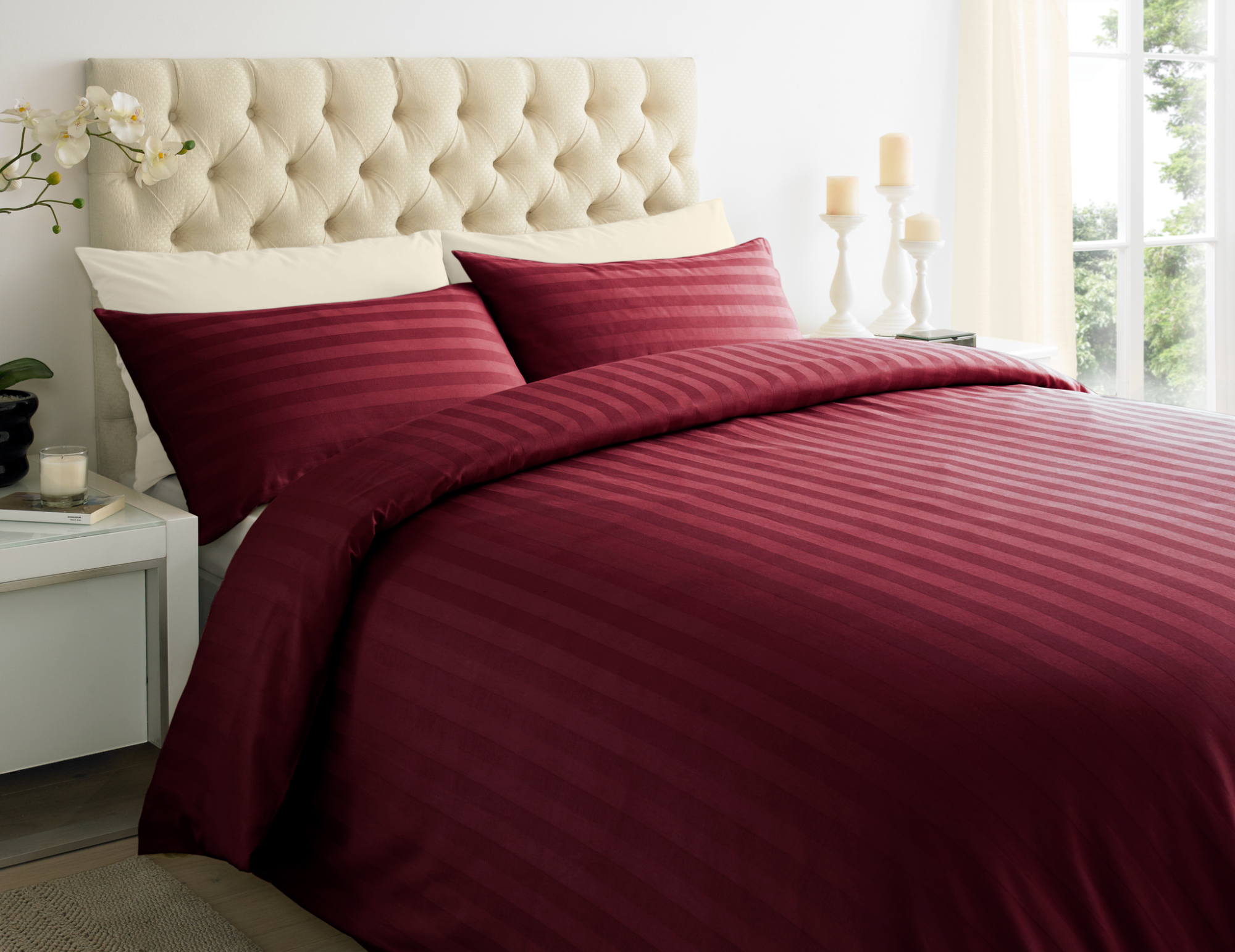 Maroon 2 CM Stripes Duvet Covers — 100% Cotton duvet covers by Royal Mills, India