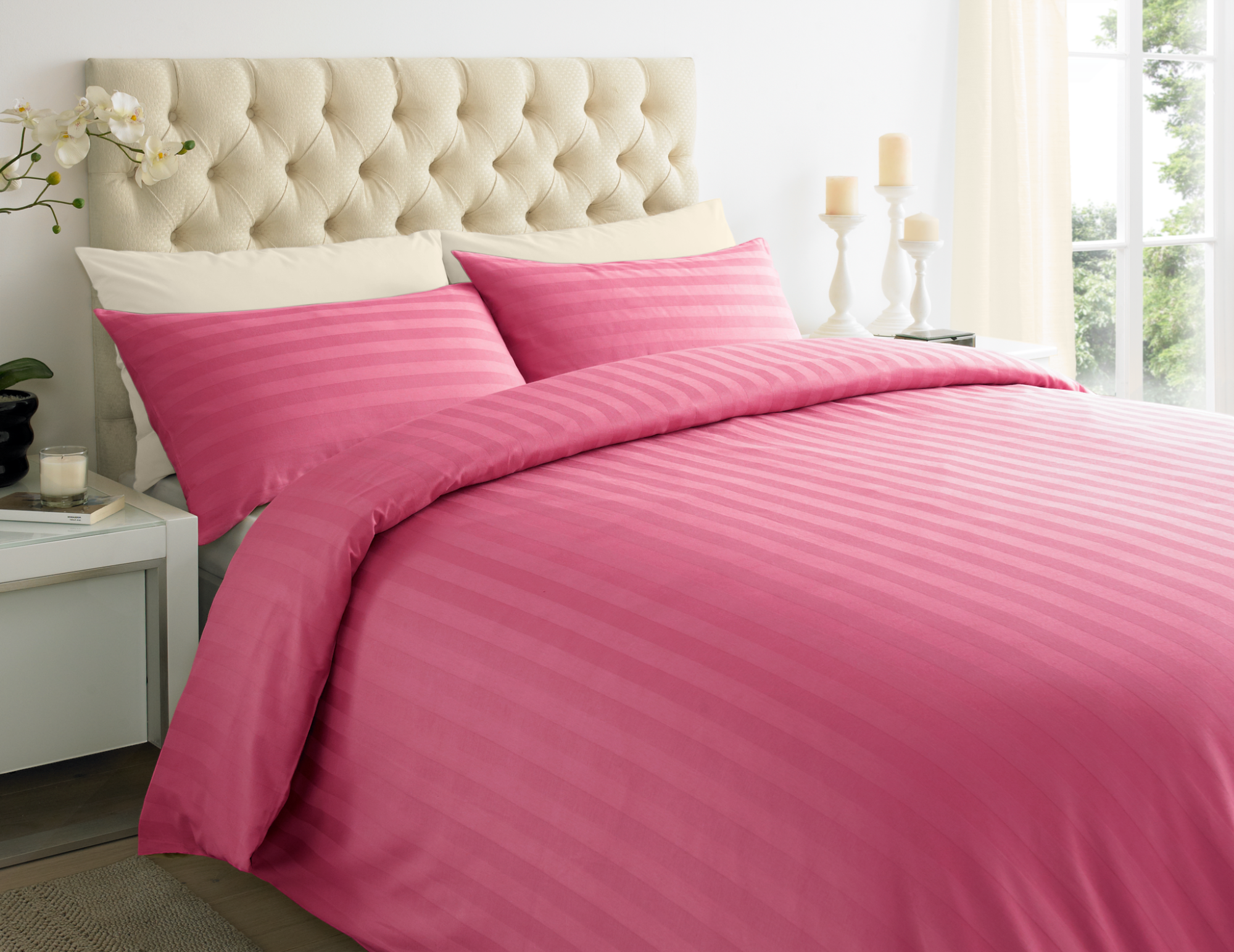 Pink 2 CM Stripes Duvet Covers — 100% Cotton duvet covers by Royal Mills, India