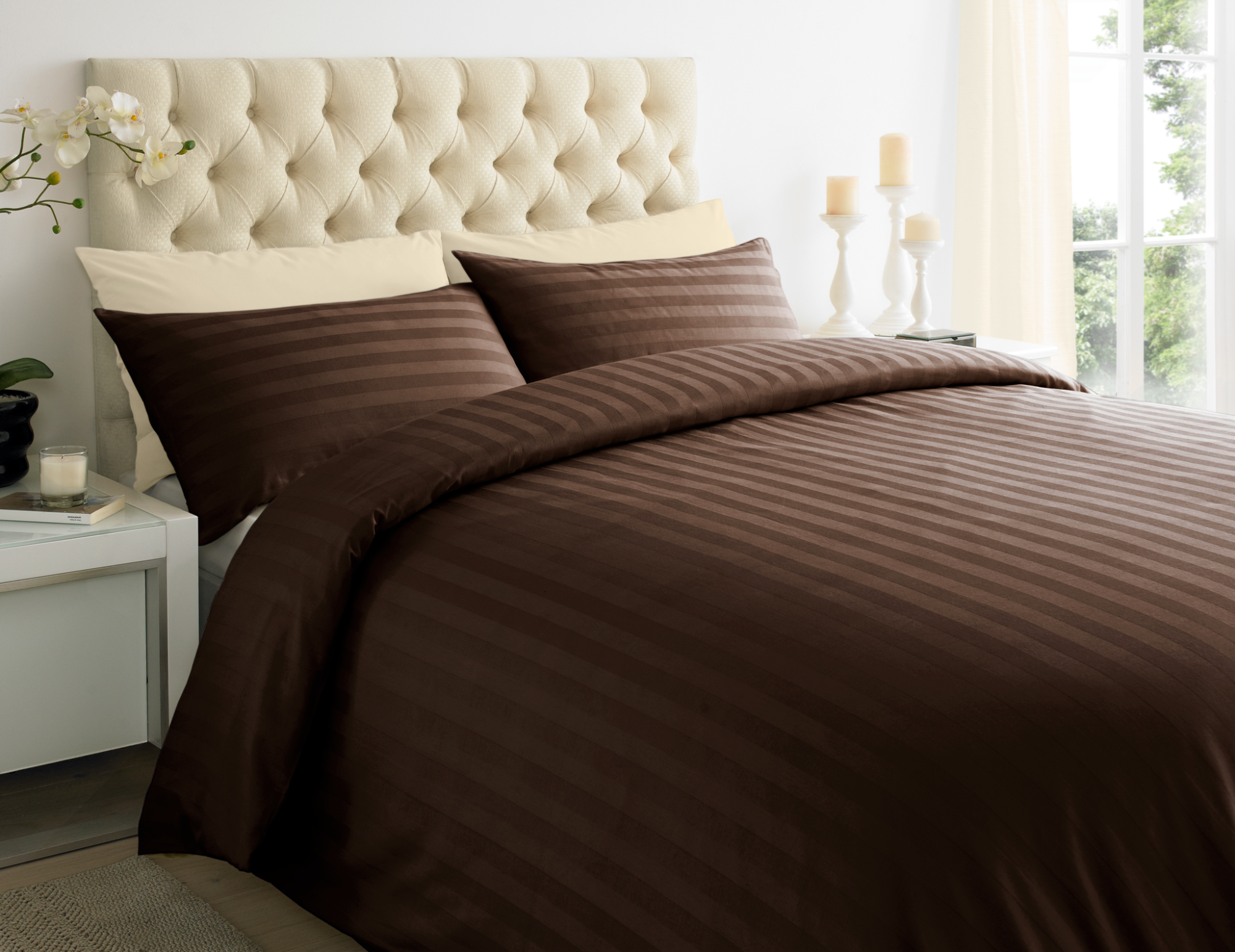 Brown 2 CM Stripes Duvet Covers — 100% Cotton duvet covers by Royal Mills, India