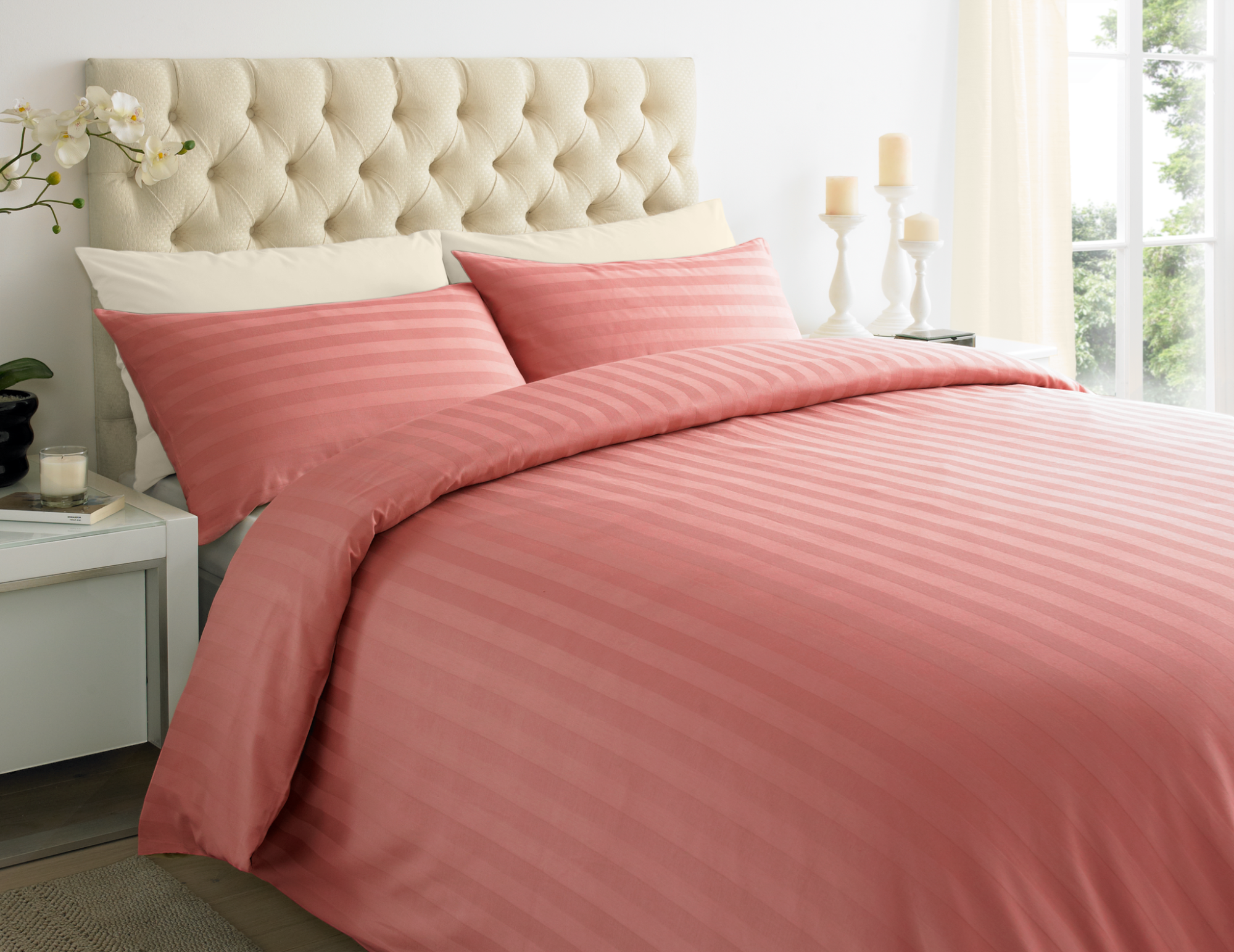 Peach 2 CM Stripes Duvet Covers — 100% Cotton duvet covers by Royal Mills, India