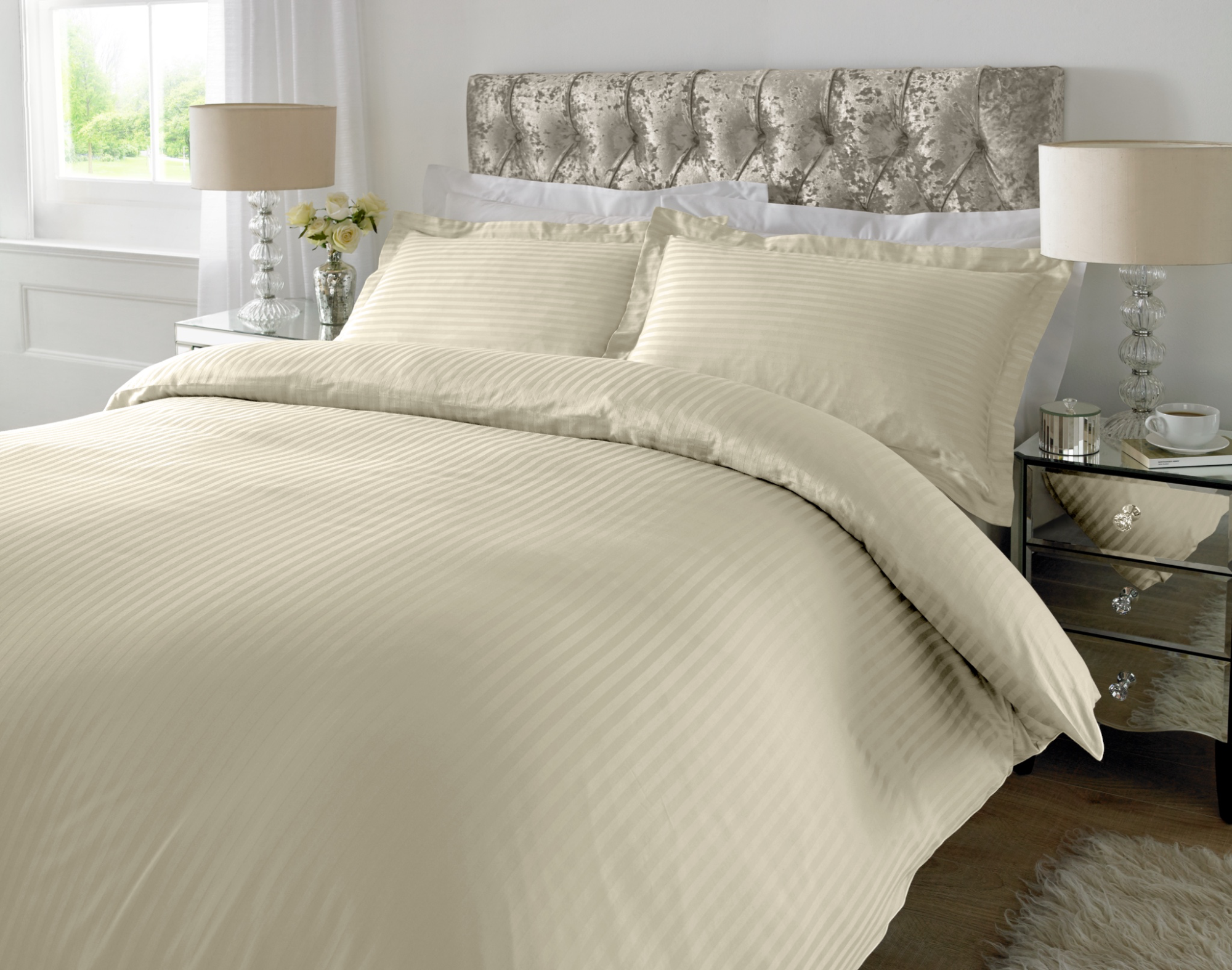 Ivory 1 CM Stripes Duvet Covers — 100% Cotton duvet covers by Royal Mills, India