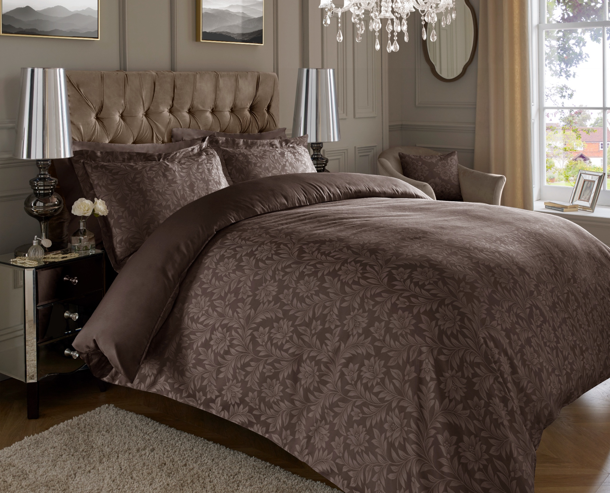 Brown Jacquard/Damask Duvet Covers — CVC duvet covers by Royal Mills, India