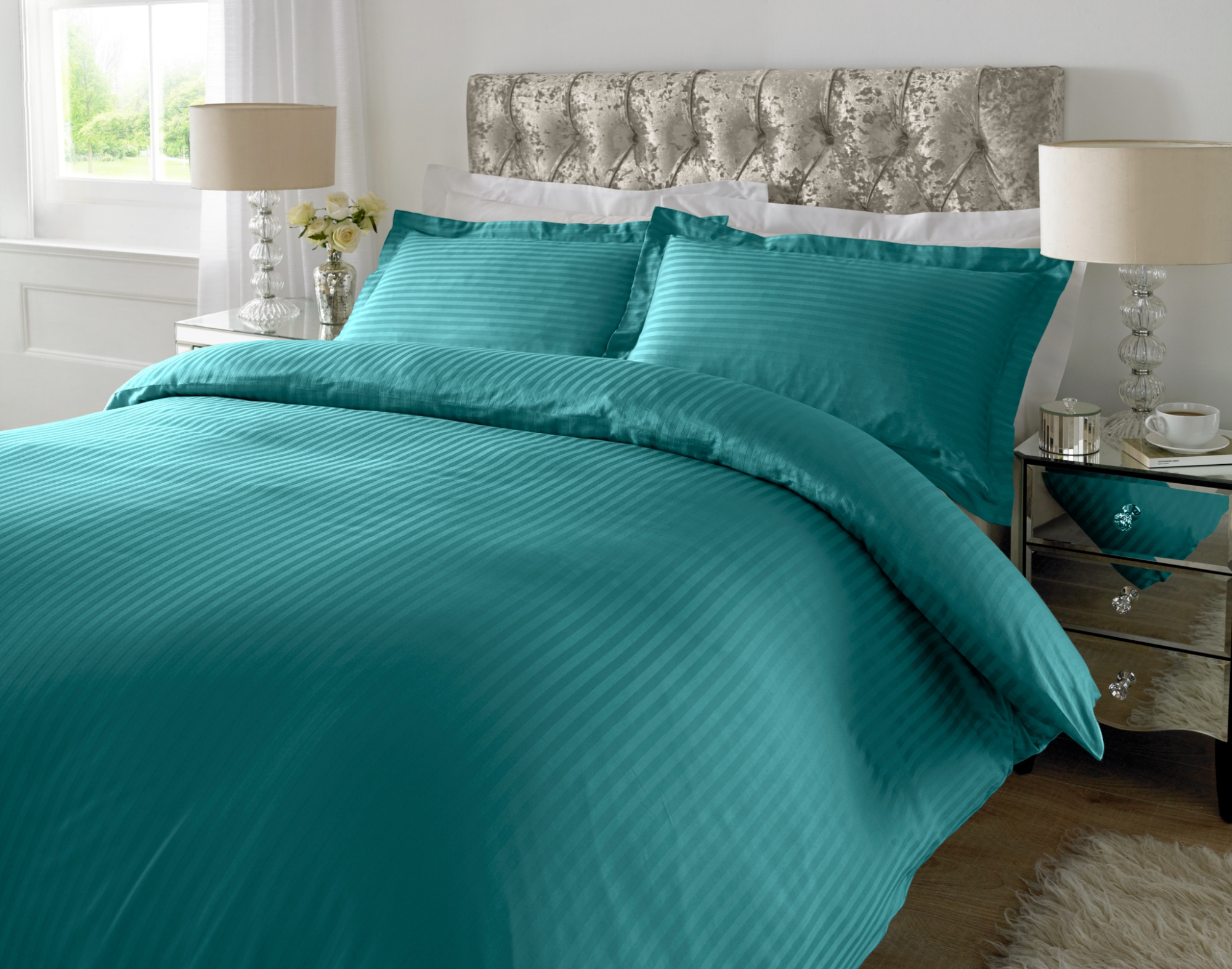 Teal 1 CM Stripes Duvet Covers — 100% Cotton duvet covers by Royal Mills, India