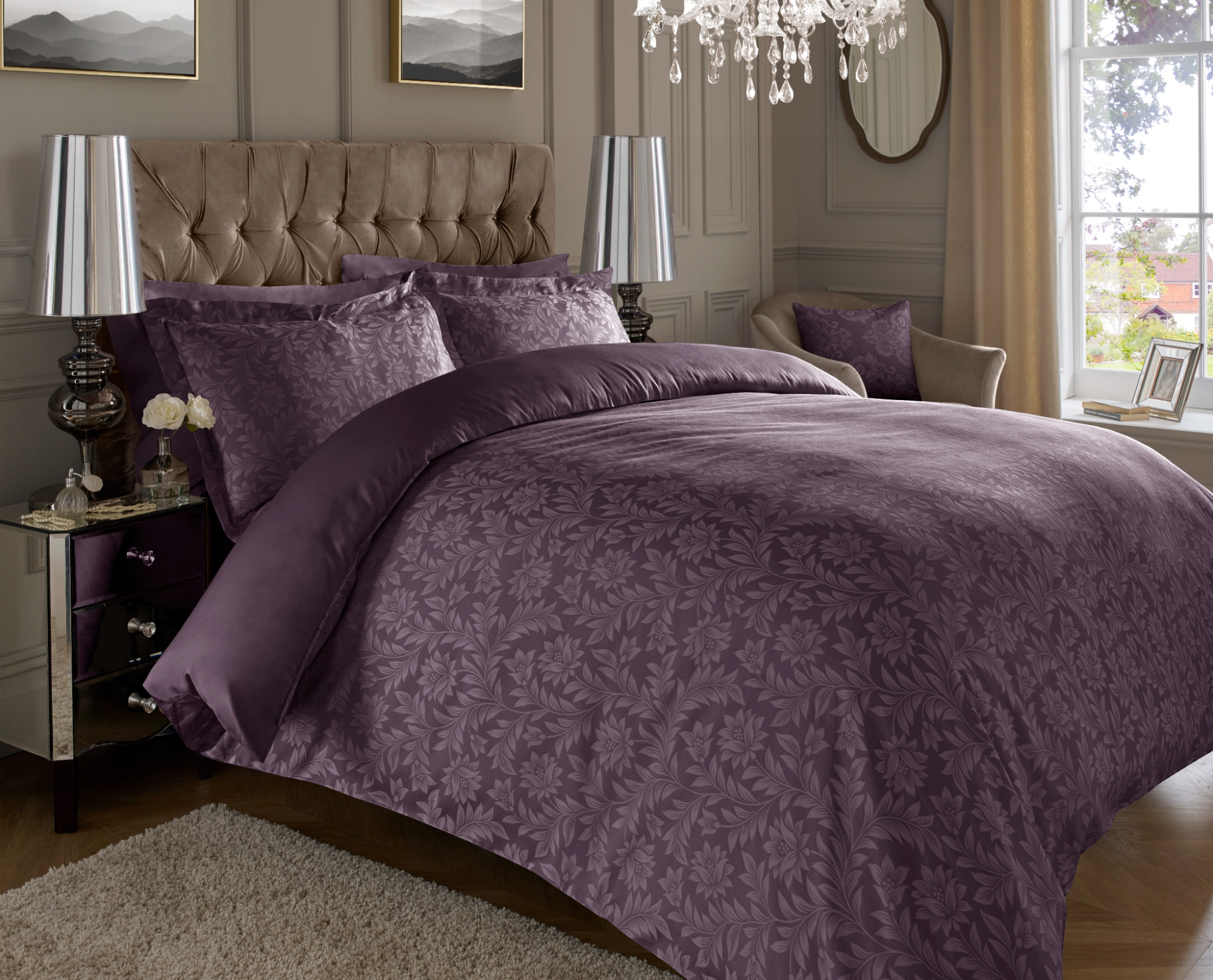 Plum Jacquard/Damask Duvet Covers — CVC duvet covers by Royal Mills, India