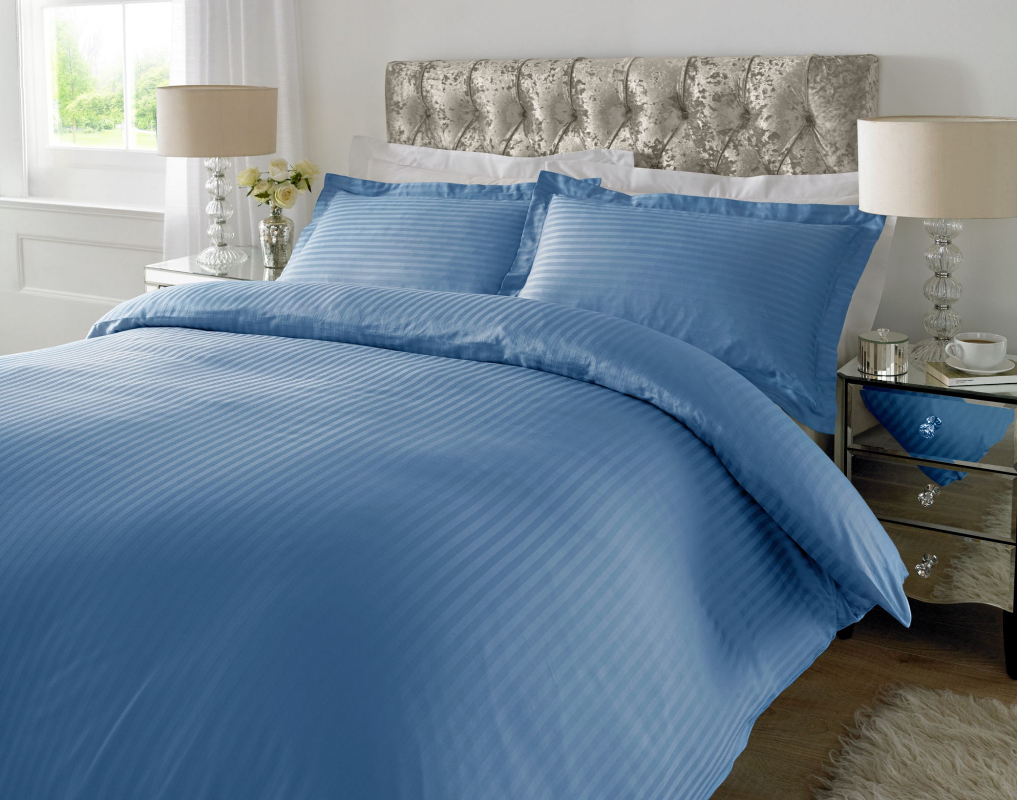 Heritage Blue 1 CM Stripes Duvet Covers — 100% Cotton duvet covers by Royal Mills, India