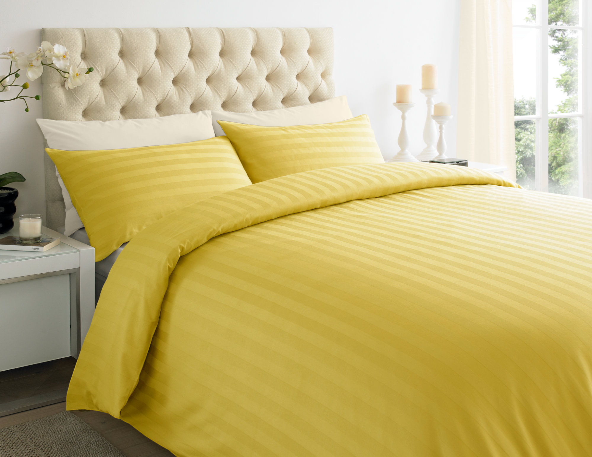 Lemon 2 CM Stripes Duvet Covers — 100% Cotton duvet covers by Royal Mills, India