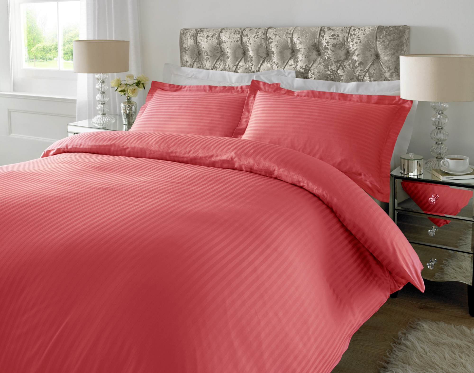 Desert Rose 1 CM Stripes Duvet Covers — 100% Cotton duvet covers by Royal Mills, India