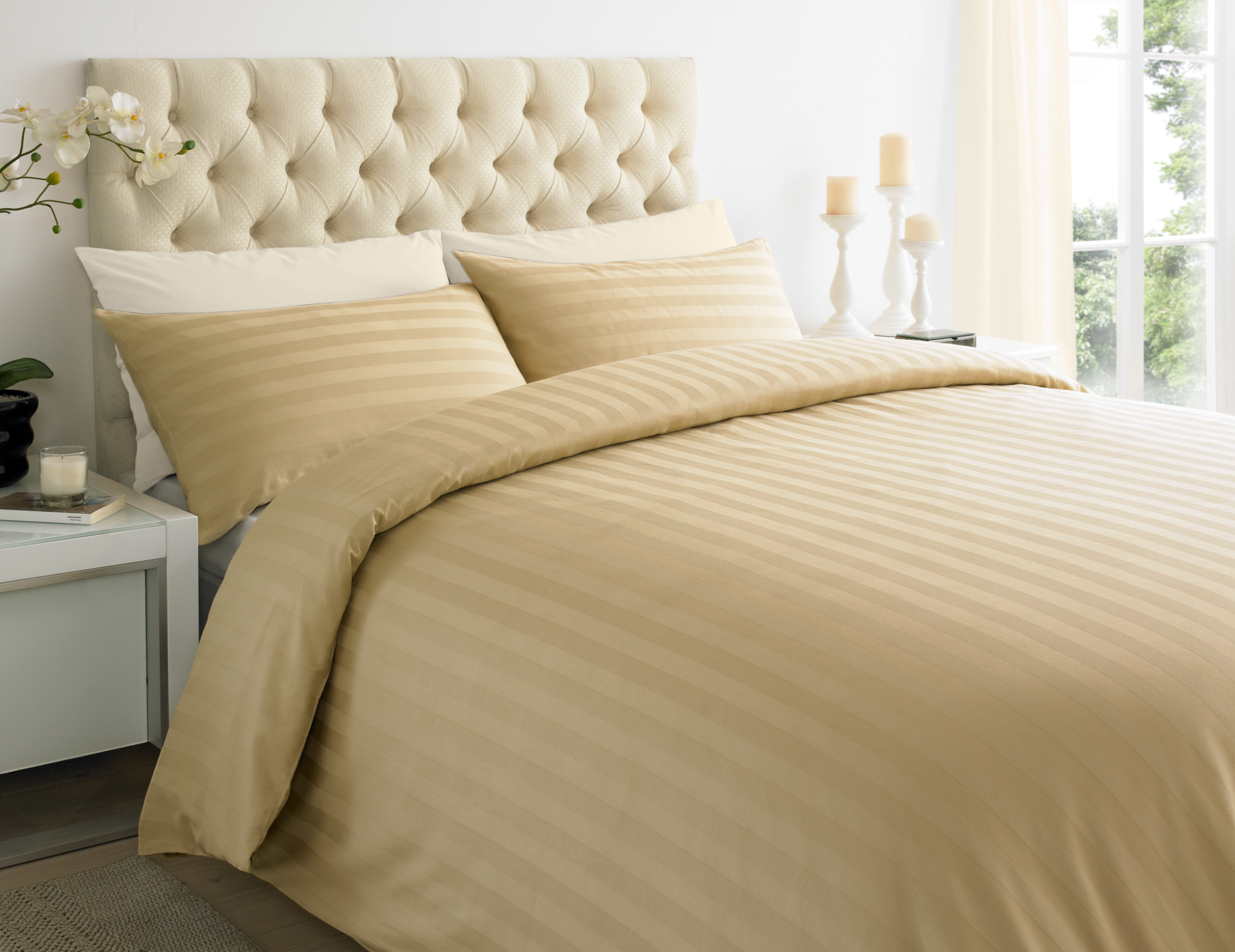 Beige 2 CM Stripes Duvet Covers — 100% Cotton duvet covers by Royal Mills, India