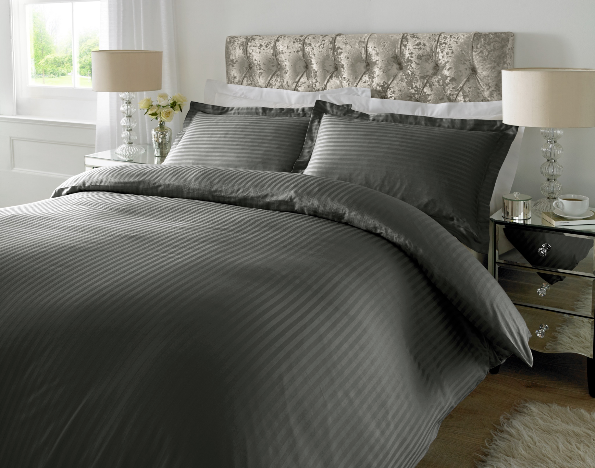 Steel Grey 1 CM Stripes Duvet Covers — 100% Cotton duvet covers by Royal Mills, India