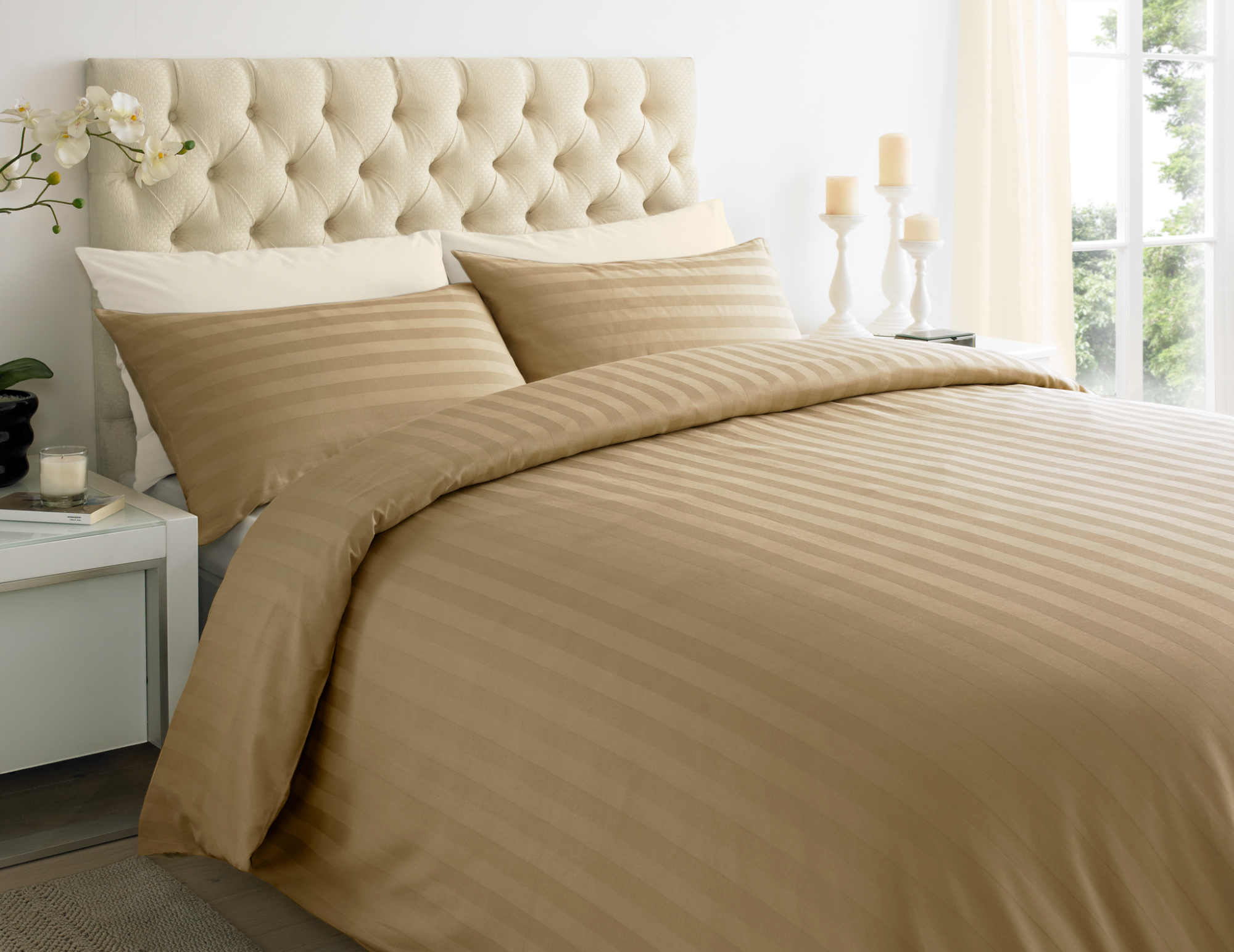 Caramel 2 CM Stripes Duvet Covers — 100% Cotton duvet covers by Royal Mills, India