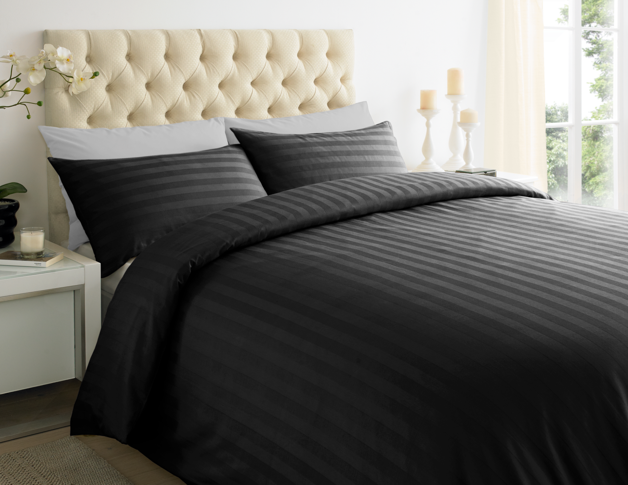 Black 2 CM Stripes Duvet Covers — 100% Cotton duvet covers by Royal Mills, India