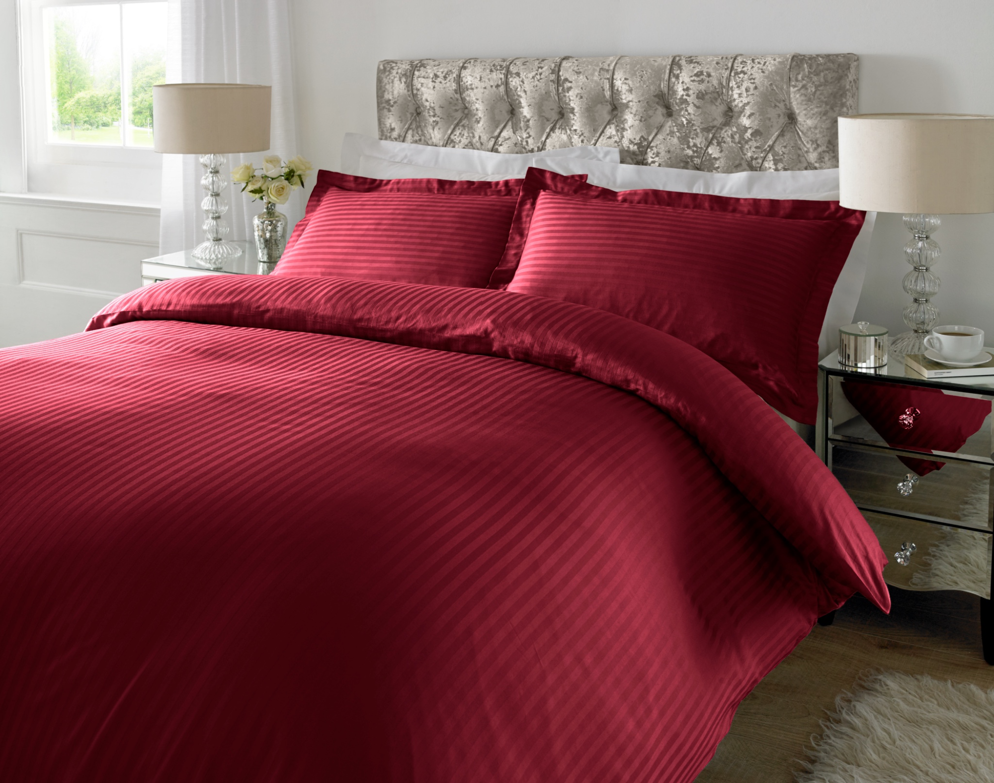 Burgundy 1 CM Stripes Duvet Covers — 100% Cotton duvet covers by Royal Mills, India