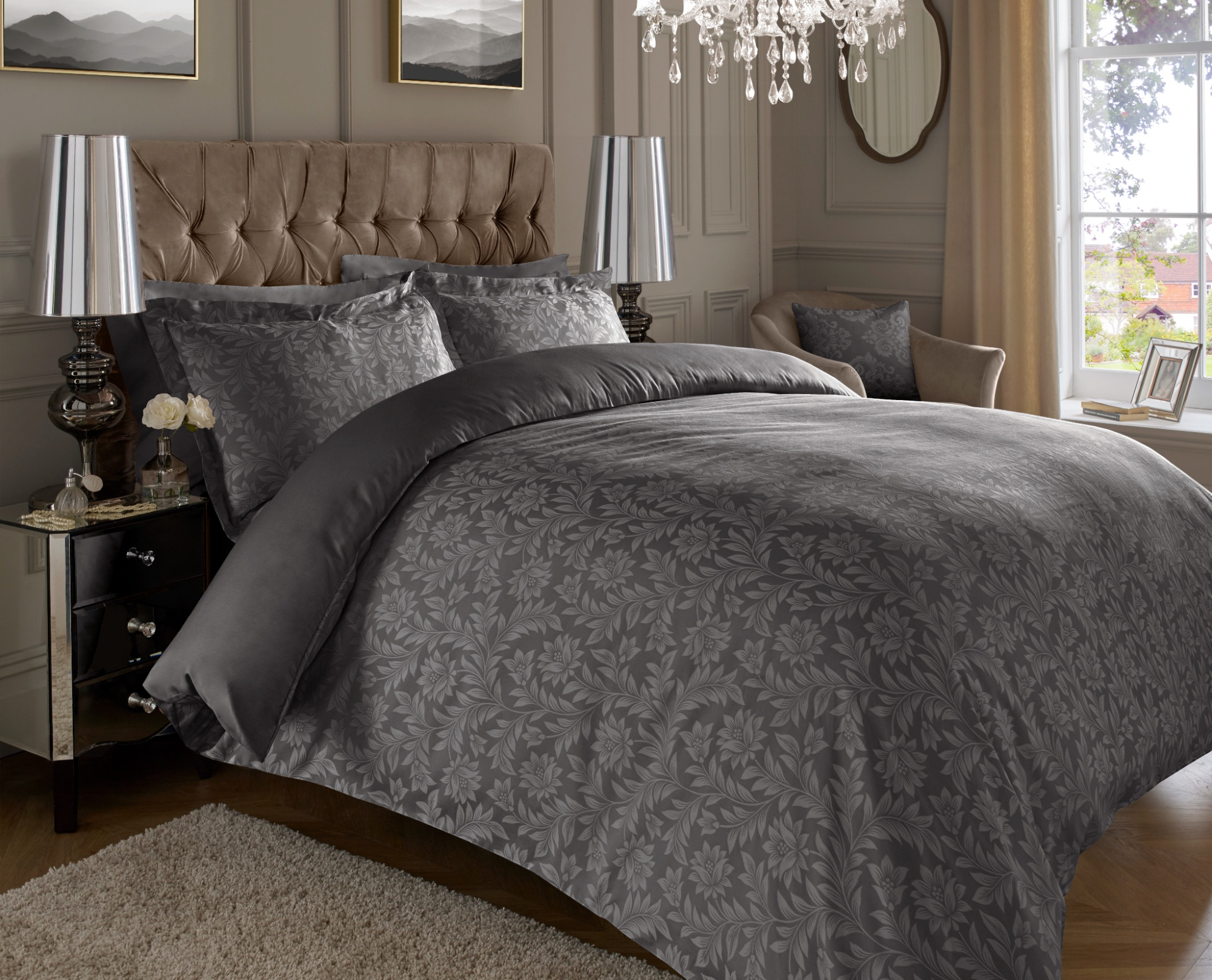 Dark Grey Jacquard/Damask Duvet Covers — CVC duvet covers by Royal Mills, India