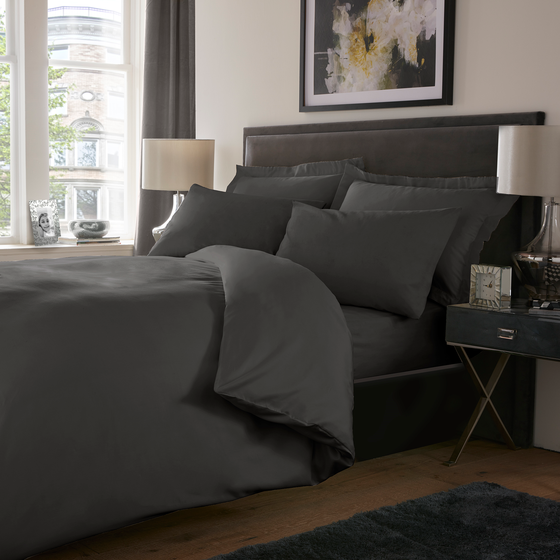 Charcoal Grey Solid Sheets — 100% Cotton bed sheets by Royal Mills, India