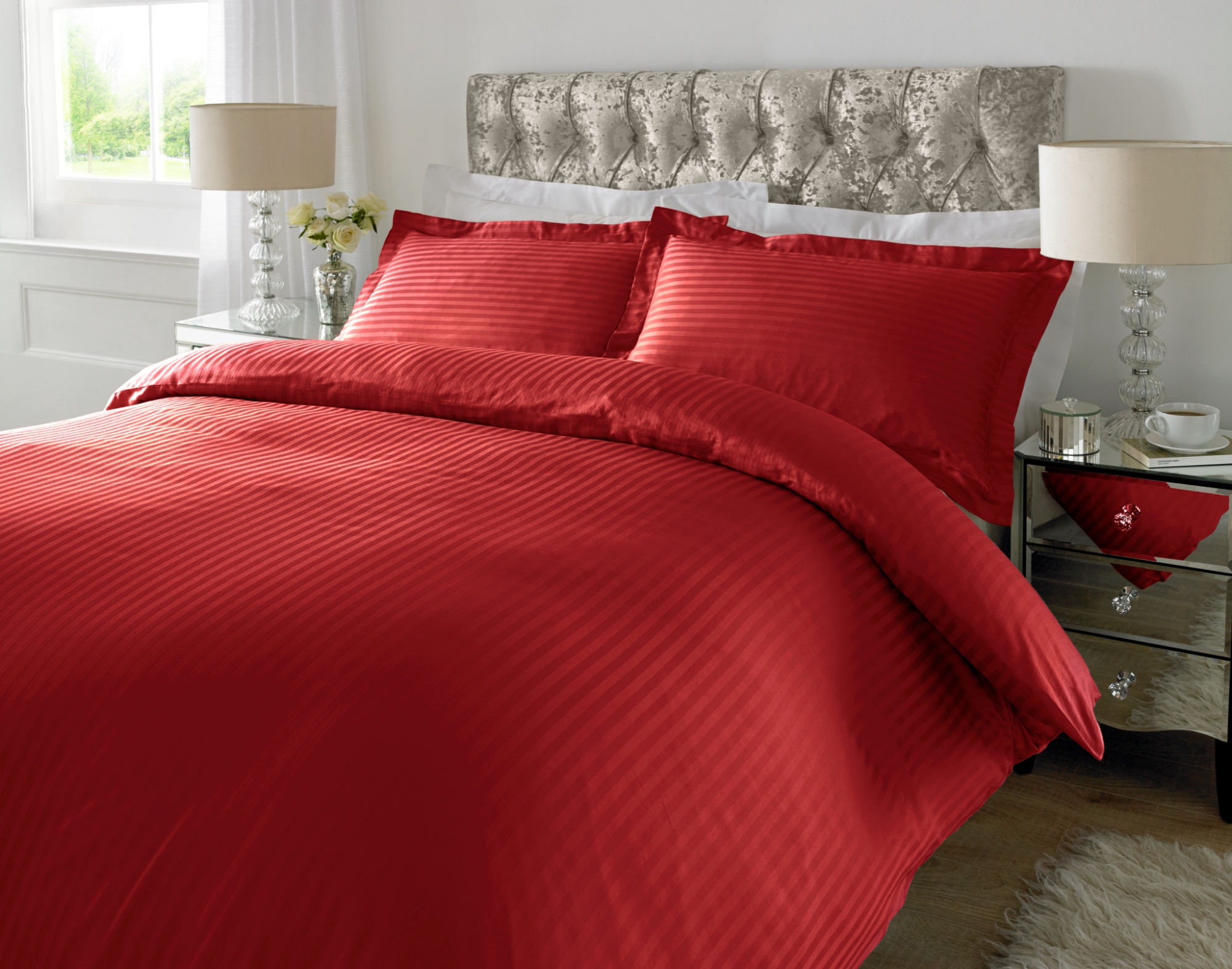 Red 1 CM Stripes Duvet Covers — 100% Cotton duvet covers by Royal Mills, India