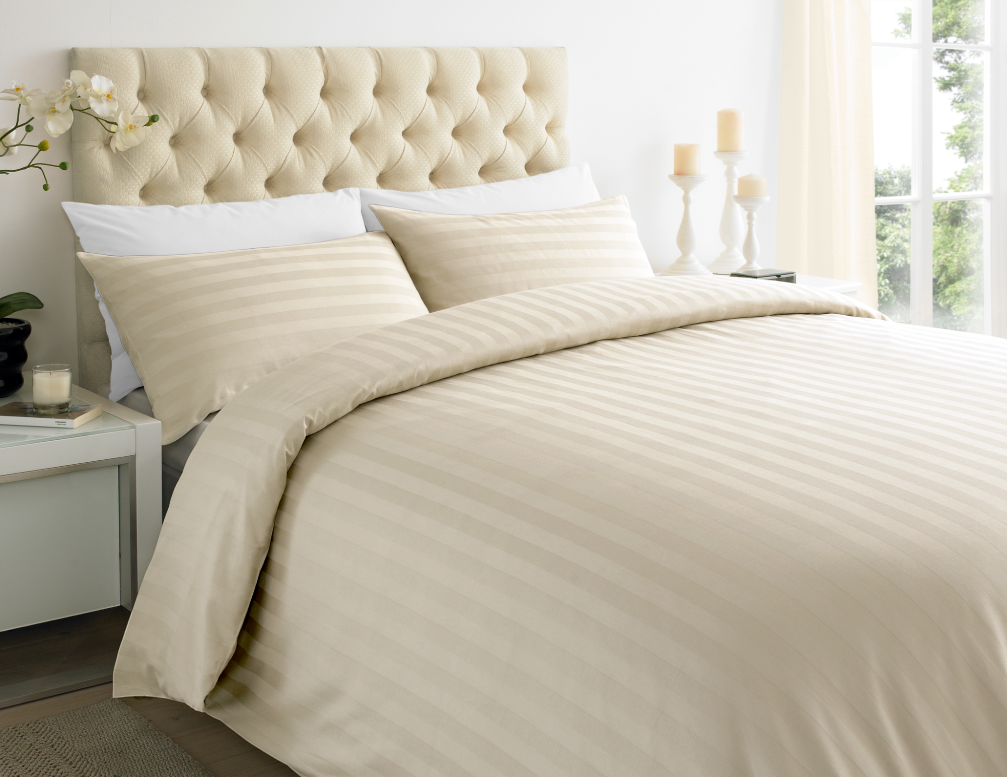 Ivory 2 CM Stripes Duvet Covers — 100% Cotton duvet covers by Royal Mills, India