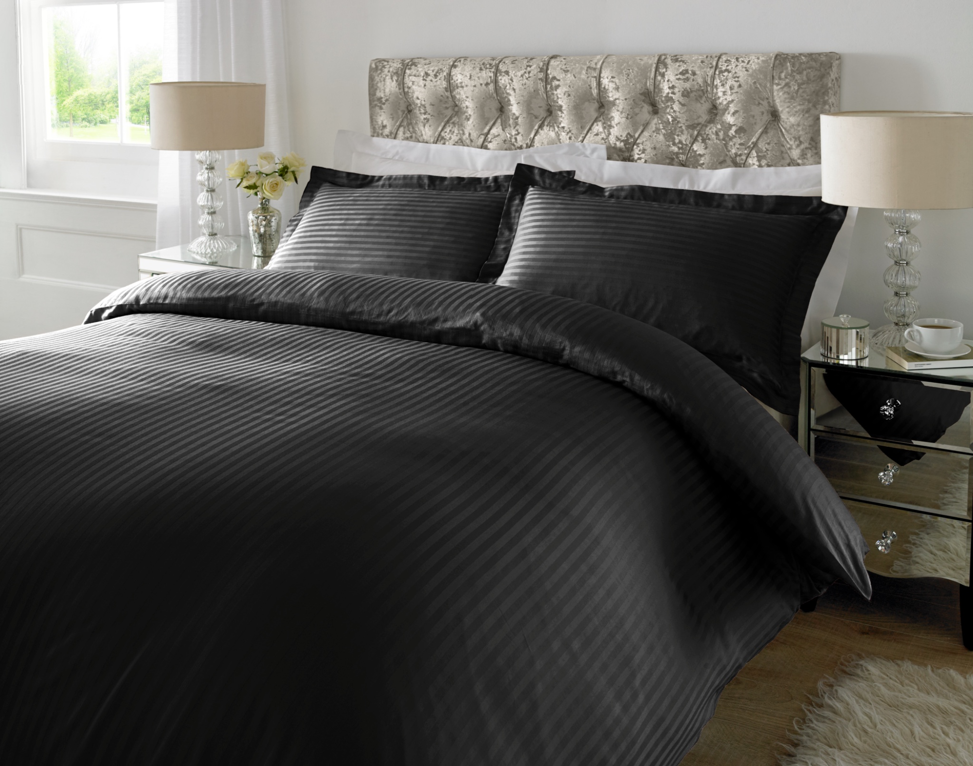 Black 1 CM Stripes Duvet Covers — 100% Cotton duvet covers by Royal Mills, India